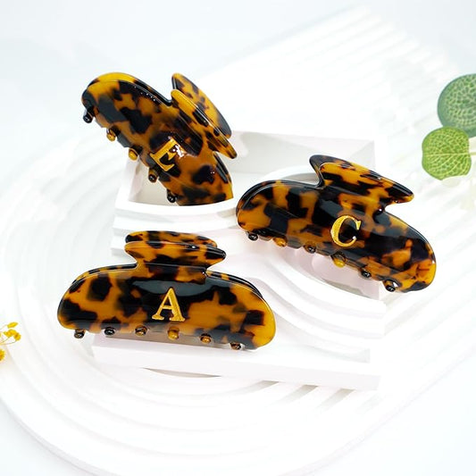 Teen Girl Gifts Trendy Stuff - Tortoise Shell Initial Cute Hair Clips, Letter Hair Claw Clips, Glitter Claw Clips Durable Hair Clips, Birthday Gifts for Teens Daughter Sister Christmas Gifts