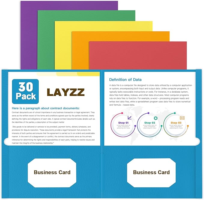 Folders with Pockets, LAYZZ 30 Pack Paper Pocket Folders, 2 Pocket File folders Fits Letter Size Paper, for School Office and Home, Assorted 6 Colors