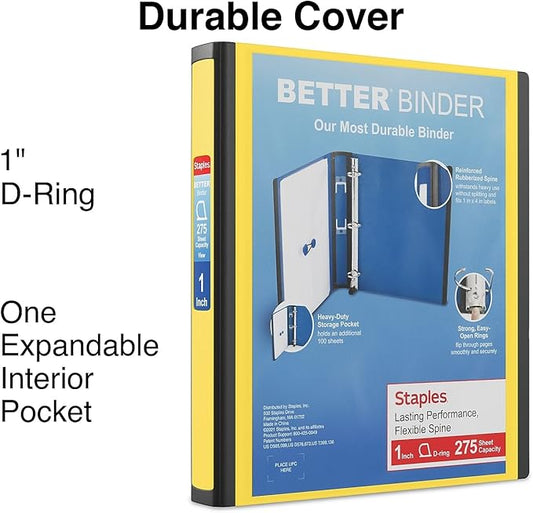 Staples Better 1-Inch D 3-Ring View Binder, Yellow (19064)