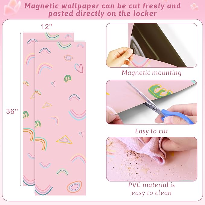 HAUTOCO 16 Pcs Locker Accessories for Girls Pink Locker Organizer Decorations with Shelf, Rugs, Magnetic Wallpaper, Whiteboard, Mirror, Markers, Pen Holder, Magnets, Back to School Work Essentials