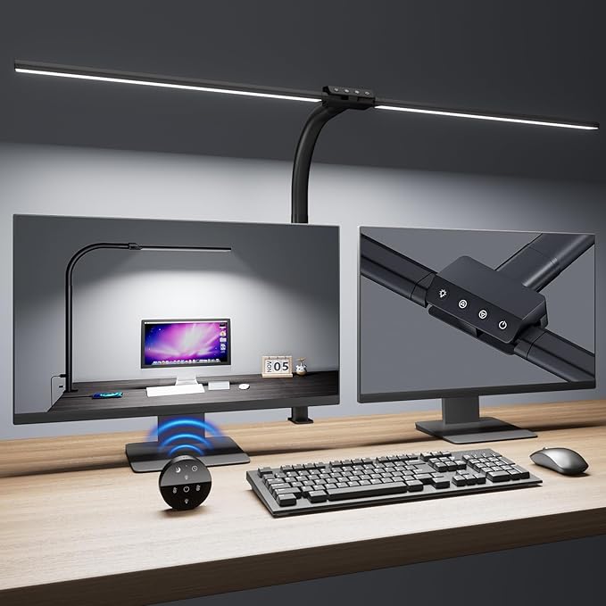 Desk lamp,LED Desk Lamps for Home Office,Eye-Caring Architect Lamp for Desk with Clamp,Dual Screen Computer Monitor Gooseneck Smart Light:24W 10 Color Flexible Adjustable Desk Lamp for Study Drafting
