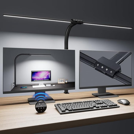 Desk lamp,LED Desk Lamps for Home Office,Eye-Caring Architect Lamp for Desk with Clamp,Dual Screen Computer Monitor Gooseneck Smart Light:24W 10 Color Flexible Adjustable Desk Lamp for Study Drafting