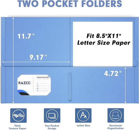 Two Pocket Folders, RAZCC 50 Pack File Folders with Pockets Fit Letter Size Paper, Thick Paper File Folder for School Office Business Home, Assorted 10 Colors