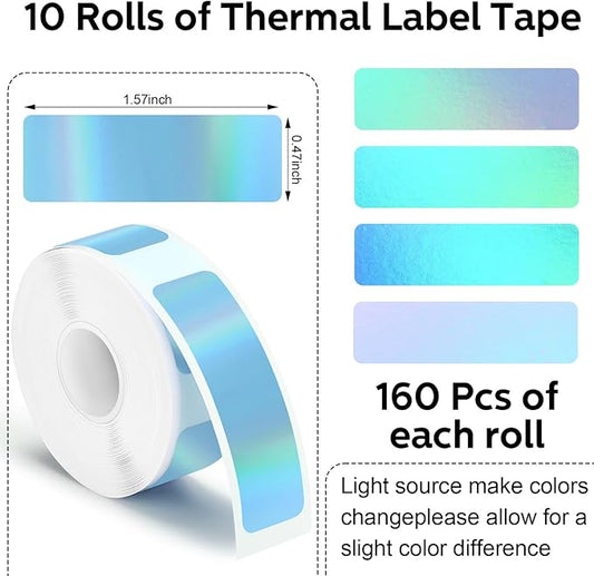 1600 Pcs Label Tapes 12 x 40 mm Laminated Stickers Replacement Compatible with D30 Portable Label Paper Printer Tapes for Office 160 Pcs/Roll (Laser Blue)