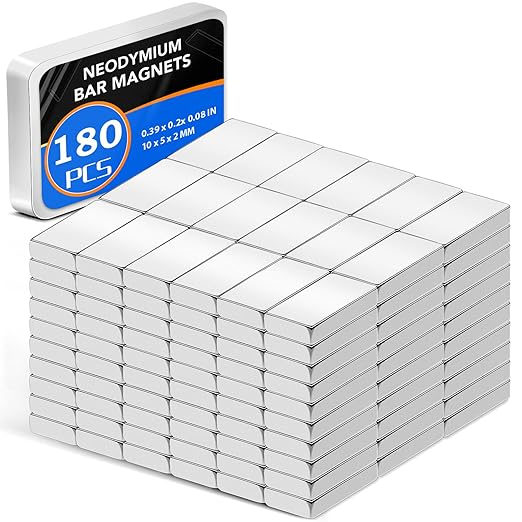 180 Pack Strong Neodymium Bar Magnets，Powerful Rare Earth Neodymium Magnets with Double-Sided Adhesive Perfect for Fridge, Garage, Kitchen, Craft, Office etc 10 x 5 x 2 mm