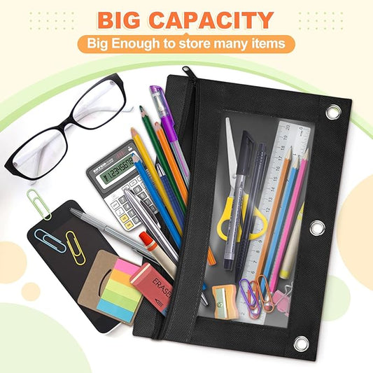 Shemira Pencil Pouch for 3 Ring Binder, 30 Pack Pencil Pouches Bulk, Binder Pencil Pouch with Smooth Zipper, Zipper Pencil Pouches, 3 Ring Binder Pencil Pouches, Clear Window Pencil Case,Black