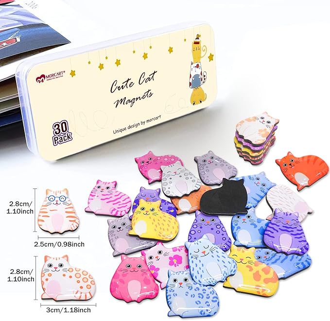 MORCART 30PCS Cat Magnets for Fridge, Cute Magnets for Refrigerator Locker Whiteboard Decorative Magnetic Board Cabinets Classroom Office Cubicle School Gift for Adult