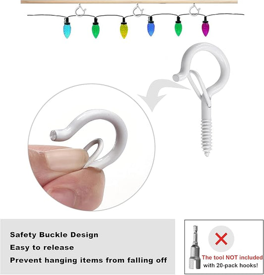 PlusRoc 20 Pack Ceiling Hooks for Hanging Plants, Planters, Outdoor String Lights, 2.2 Inch White Q-Hanger Cup Hook Screw in Ceiling Hooks Eye Hook, Wall Ceiling Fence Mount