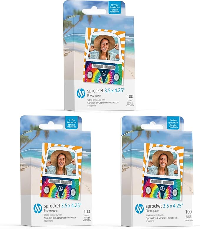 HP Sprocket 3.5 x 4.25” Zink Sticky-Backed Photo Paper (300 Pack) Compatible with HP Sprocket 3x4 Photobooth and Photo Printer