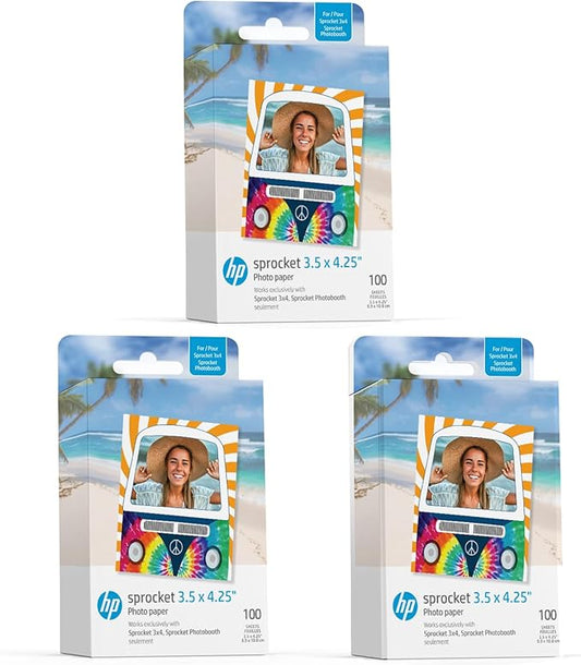 HP Sprocket 3.5 x 4.25” Zink Sticky-Backed Photo Paper (300 Pack) Compatible with HP Sprocket 3x4 Photobooth and Photo Printer