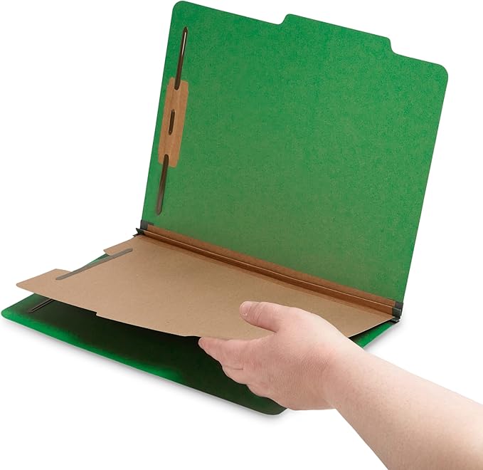 Blue Summit Supplies Classification Folders, 1-Divider, Letter Size, Green, with 2 Inch Tyvek Expansions, Durable 2 Prong Design for Organizing Standard Medical Files & Office Reports, 10 Pack