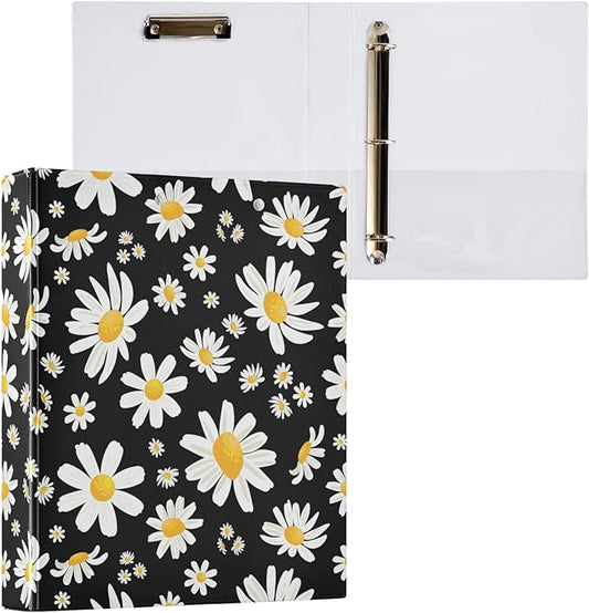 Cute Daisy Flowers Decorative 3 Ring Binder 2 Inch Large View Binders with Pockets File Organizer for Office College School, 1Pack