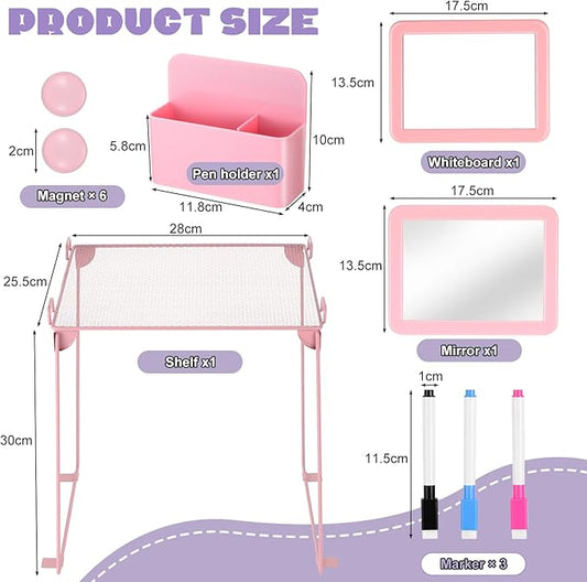 abcGoodefg Pink Locker Accessories, Cute Locker Organizer Shelf Locker Decorations for Girls for School Locker with Magnetic Locker Mirror and Whiteboard, Magnetic Pen Holder
