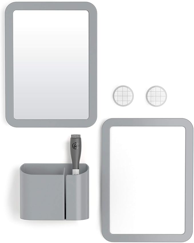 U Brands Locker Accessories Kit, Back to School Essentials, Grey, 6-Piece, Includes Whiteboard, Mirror and Organizing Supplies