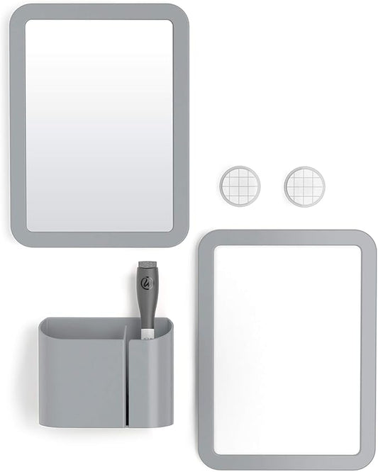 U Brands Locker Accessories Kit, Back to School Essentials, Grey, 6-Piece, Includes Whiteboard, Mirror and Organizing Supplies