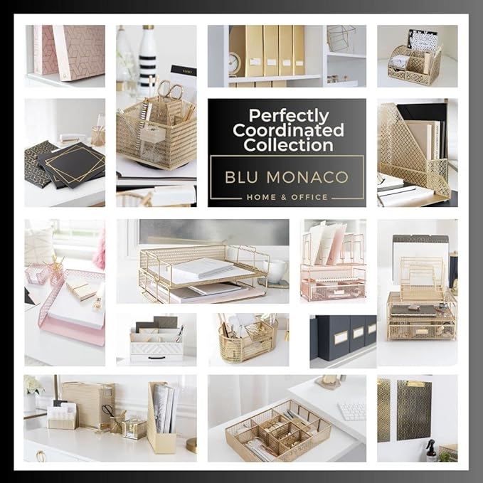 BLU MONACO Natural Wooden Office Supplies Desk Organizer with Drawer - Accessories for Women - Desktop Organization - Organization for Desk - Home Office Supplies Organizer