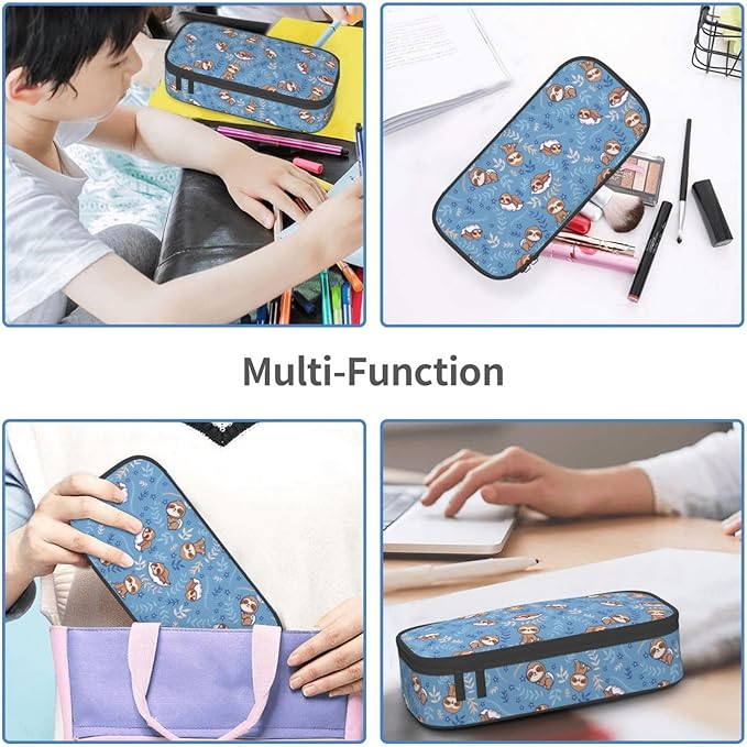 Cute Sleep Sloth Large Pencil Case With Zipper Compartments Stationery Pencil Bag For Kids Teens Students School Supplies