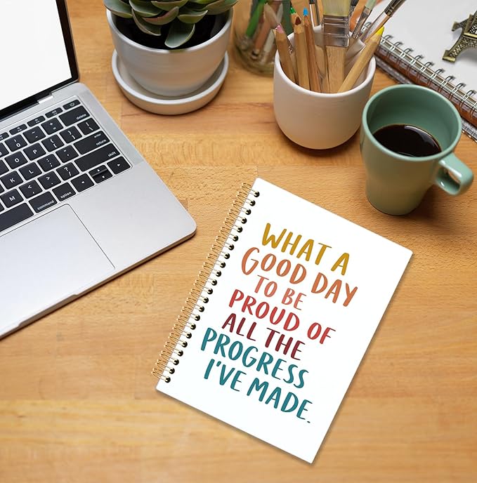 KRHFG Inspirational Spiral Notebook, Positive Affirmation Self Love Notebook for Note Taking, What a Good Day to be Proud of Motivational Quote Journals, Inspirational Office Supplies, 5.5x8.3 Inch