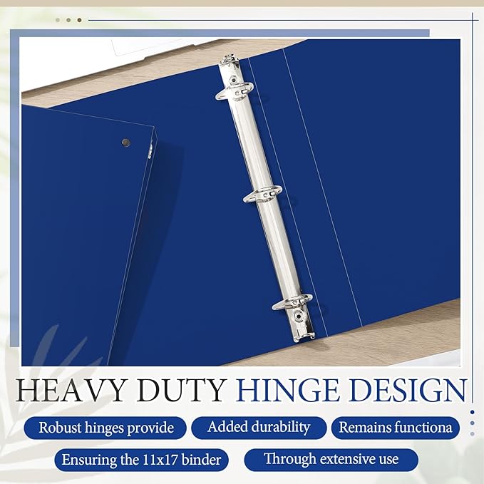 4 Pcs 11 x 17 Inch 3 Ring Binders 1 Inch Rings Heavy Duty View Plastic Flexible D Ring Binders Economy Holds 11" x 17" Paper for Artwork Blueprints, Office, Home, Work Places(Blue)