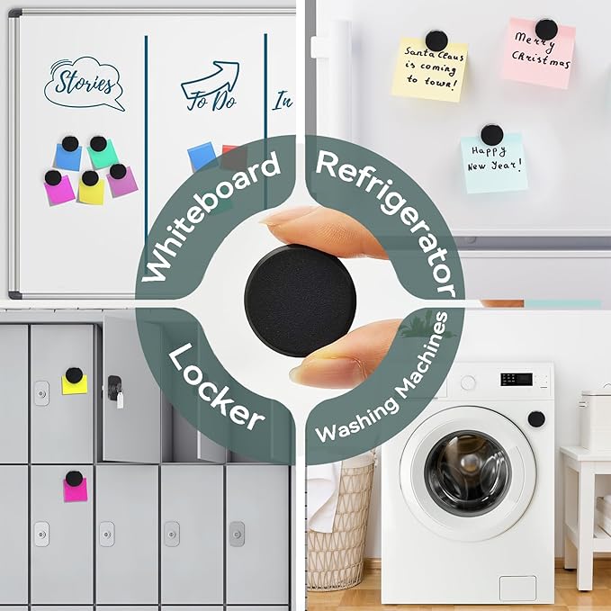 Fridge Magnets - 30 PCS Refrigerator Magnets, Small Magnets for Whiteboard, Round Strong Heavy Duty Magnet Cute Mini Whiteboard Magnet for Fridge Locker Classroom Office (Black)
