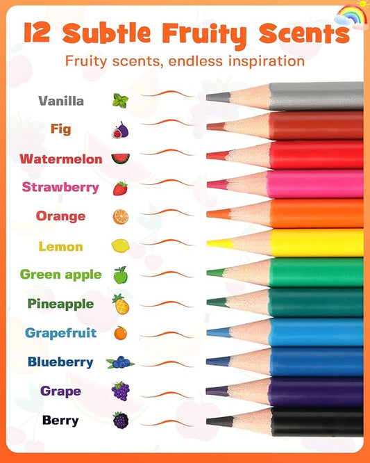 D-FantiX 24 Pack Fruit Scented Colored Pencils Bulk, 288 Count Pre-Sharpened Coloring Pencils Sets for Kids Students, Ideal Gifts for Classroom Prizes, Donations, Party Favors, Back to School Supplies