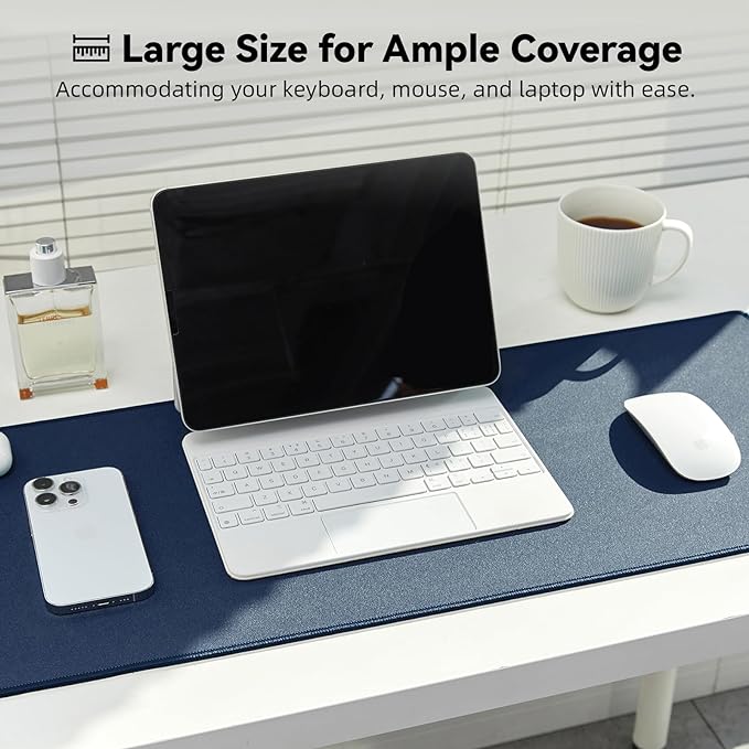 Waterproof Large Gaming Mouse Pad with Durable Stitched Edges, Non-Slip Rubber Base, Smooth Surface Mouse Mat Desk Pad for Home Office Gaming, 35.4"x15.7"x0.12", Dark Blue