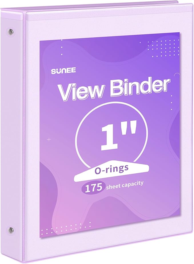 SUNEE 3 Ring Binder 1 Inch 1 Pack, Clear View Binder Three Ring PVC-Free (Fit 8.5x11 Inches) for School or Office Supplies, Purple