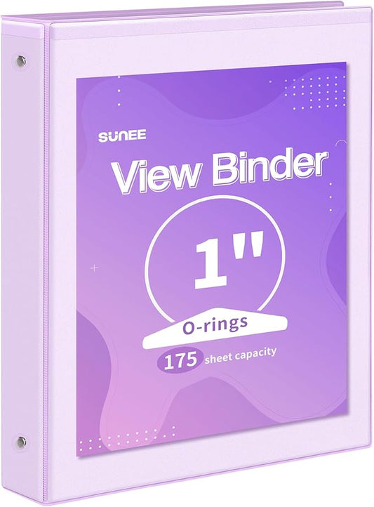 SUNEE 3 Ring Binder 1 Inch 1 Pack, Clear View Binder Three Ring PVC-Free (Fit 8.5x11 Inches) for School or Office Supplies, Purple