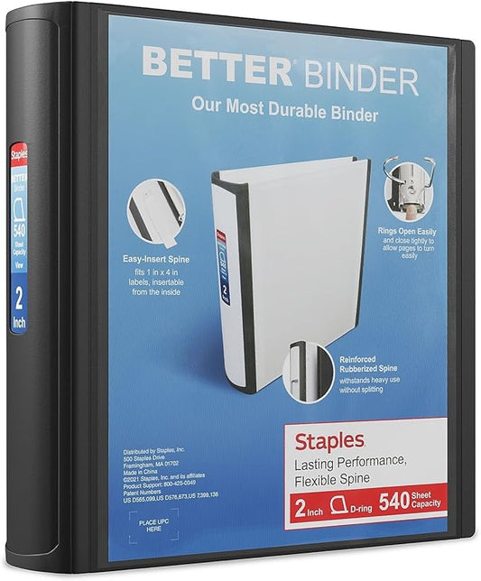 Staples Better Binder, 2-Inch, Black