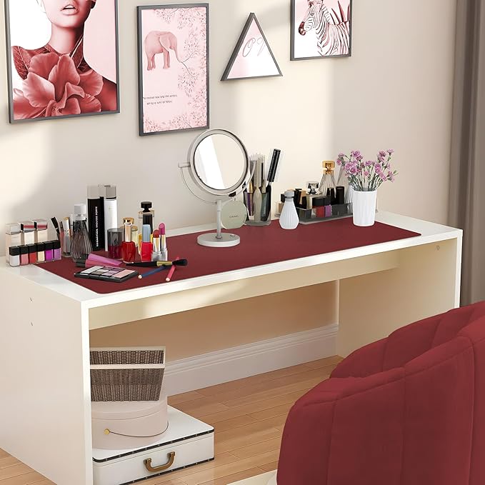 Desk Mat 31.5" x 17" Leather Desk Pad Protector with Natural Cork & PU Leather, Non-Slip Office Desk Mat, Double-Sided Large Mouse Pad, Waterproof Desk Pad for Office&Home (red)