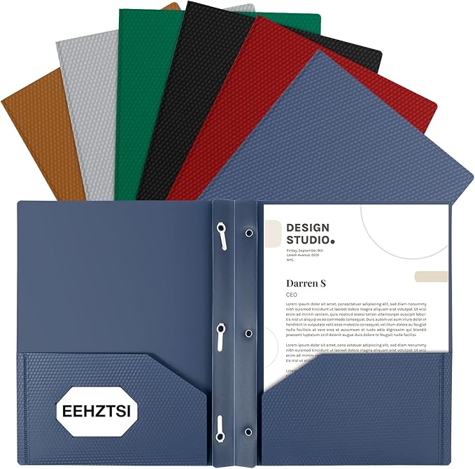 12-Pack Plastic Folders with Pockets and Prongs,2-Pocket Folders with 3 Fasteners, Poly Folders Holds 8-1/2" x 11" Paper for School/Office/Home, Assorted