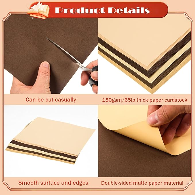 MixTeach 240 Sheets Assorted Brown Cardstock Paper 8.5 x 11" Medium Thick Card Stock 180gsm/65lb Printable Kraft Paper for Boho Themed Scrapbooking, Card Making, Invitations, DIY Art Craft Supplies