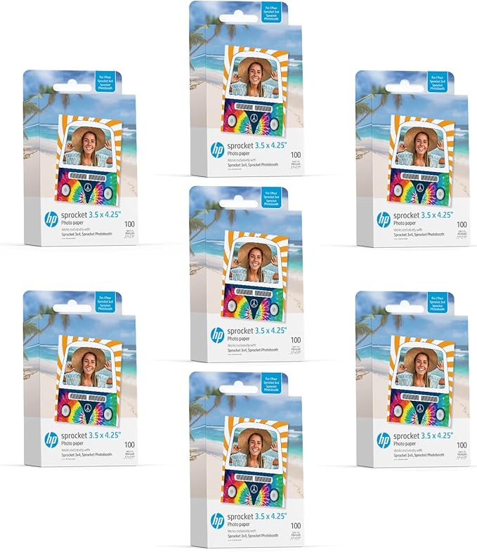 HP Sprocket 3.5 x 4.25” Zink Sticky-Backed Photo Paper (700 Pack) Compatible with HP Sprocket 3x4 Photobooth and Photo Printer