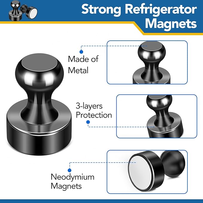 LOVIMAG Refrigerator Magnets, 56 Pcs Fridge Magnets Black Strong Magnet for Whiteboard, Small Neodymium Magnet for Fridge, Push Pins Magnetic Ideal for Kitchen, Office, Map Decorative