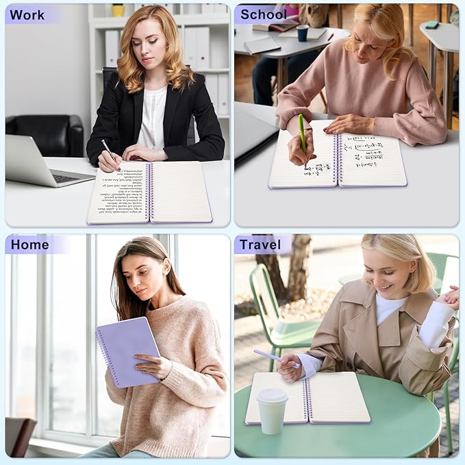 Lined Spiral Journal Notebook, B5 Spiral Notebook, 7.8''×10'' Journaling Notebooks for Work, School, Women, College Ruled Spiral Notebook, Hardcover Leather Notebook for Note Taking Business, Purple