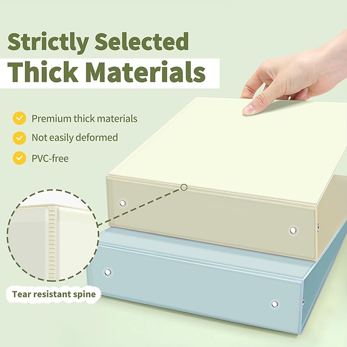 SUNEE 3 Ring Binder 2 Inch 2 Pack, Clear View Three Ring PVC-Free (Fit 8.5x11 Inches) for School or Office Supplies, Sage Green