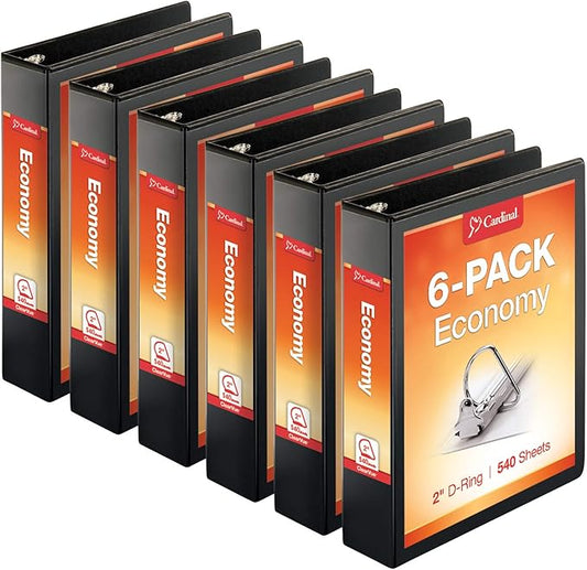 Cardinal by TOPS Products Economy Value ClearVue 2-Inch Slant-D Ring Binders, 540 Sheet Capacity, Black, Case of 6 Binders (90760)