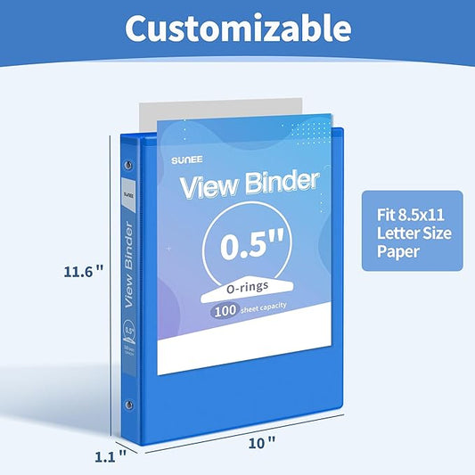 SUNEE 3 Ring Binder 1/2 Inch 1 Pack, Clear View Binder Three Ring PVC-Free (Fit 8.5x11 Inches) for School or Office Supplies, Blue