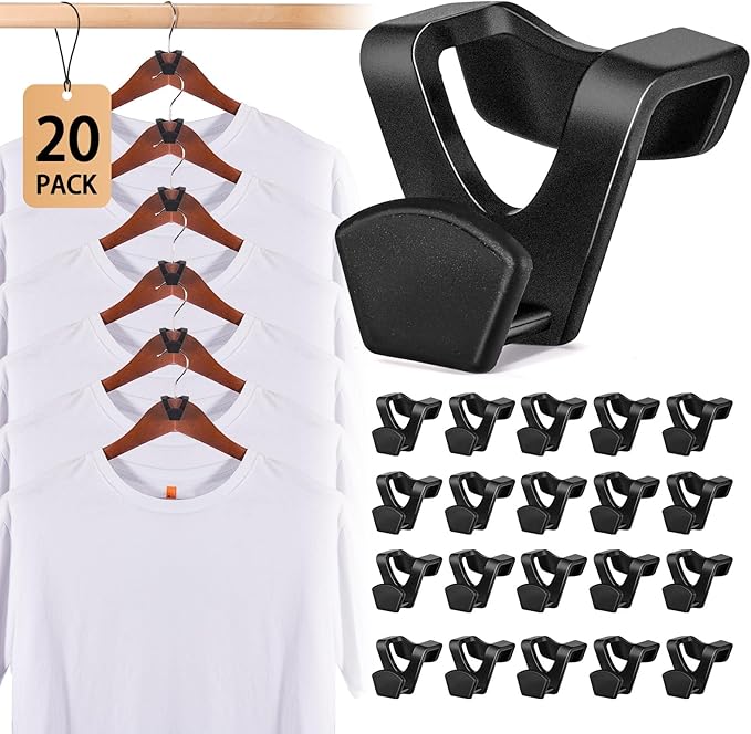 HOUSE DAY Space Saving Hanger Hooks 20 Pack, Black Clothes Hanger Connector Hooks, Heavy Duty Hangers Hook Space Saver, Sturdy Hangers Connector Hook, Premium Cascading Space Saver for Closet