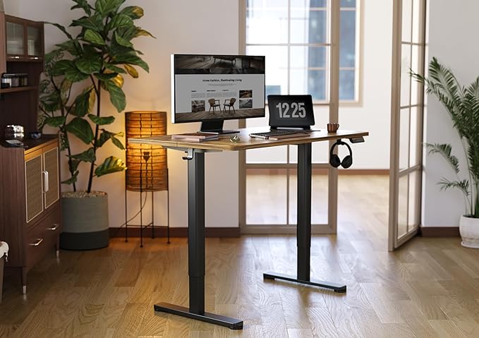 YDN Standing Desk, Electric Adjustable Height Stand up Desk, 48x24 Inches Sit Stand Home Office Desk with Splice Board, Rustic Brown Top