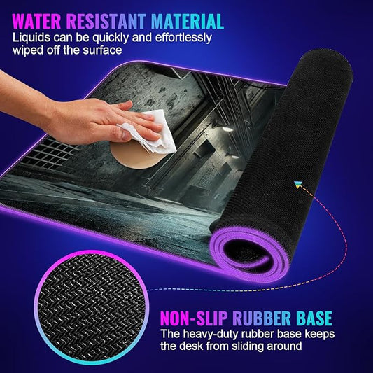 Gaming Mouse Pad - Desk Mat Gaming Mouse Pad , Medium Extra Large Extended Big Long Huge XL XXL and XXXL RGB LED Light Mousepad For a Computer , PC Mats Mousepads Midnight Strike