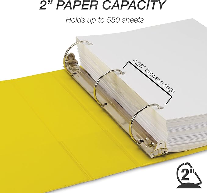 Samsill Durable 2 Inch Binder, Made in The USA, D Ring Binder, Customizable Clear View Cover, Lemon Yellow, Holds 475 Pages