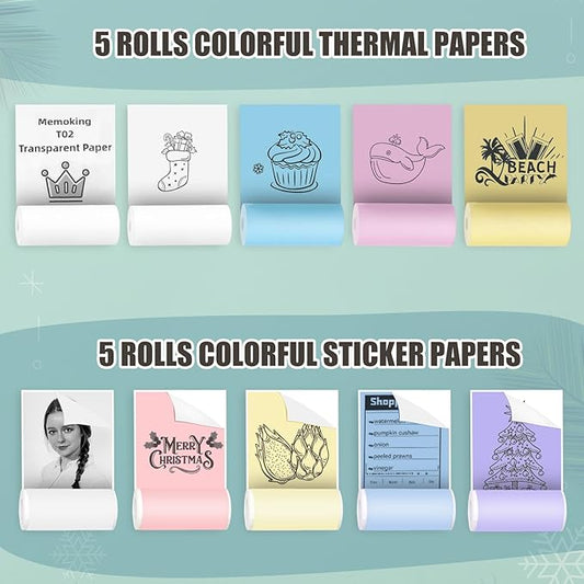 Mini Pocket Bluetooth Printer-Portable Thermal Printer with 10 Roll Papers for Journal/DIY Scrapbook/Travel/Notes/Lists/Label/Memo, Receipt Printer for Children Women Gifts Kids Christmas IOS&Android