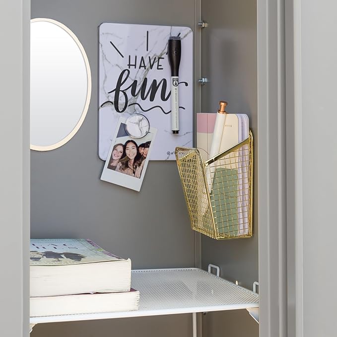 U Brands Locker Organizer and Decorating Kit, Back to School Essentials, Gold, 11-Piece, Includes Marble-Print Accessories, Mirror, Shelf, and More (4146U01-06)