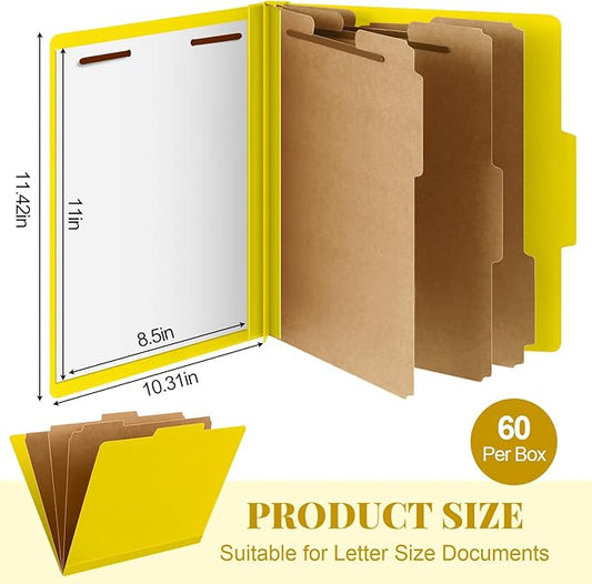 60 Pcs Classification Folders Letter Size, 3 Divider Pressboard File Folder with Fasteners, Expanding File Organizer Bulk for Teachers, Clergy, Office, Church, Christmas Donations (Yellow)