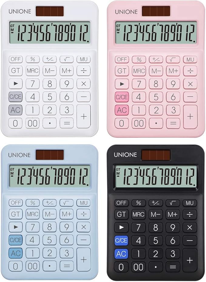 UNIONE Calculator with a Bright LCD, Dual Power Handheld Desktop. Color. Business, Office, High School… (Blue)