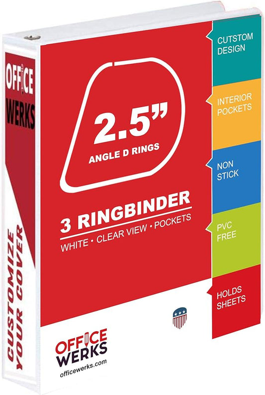 Performore 3 Ring Binder, Professional Angle D Ring 2.5 Inch, Presentation Folder for Standard Pages 8.5 x 11 with Pockets, Crystal Clear View White (4 Pack) - Ideal for Office Supplies