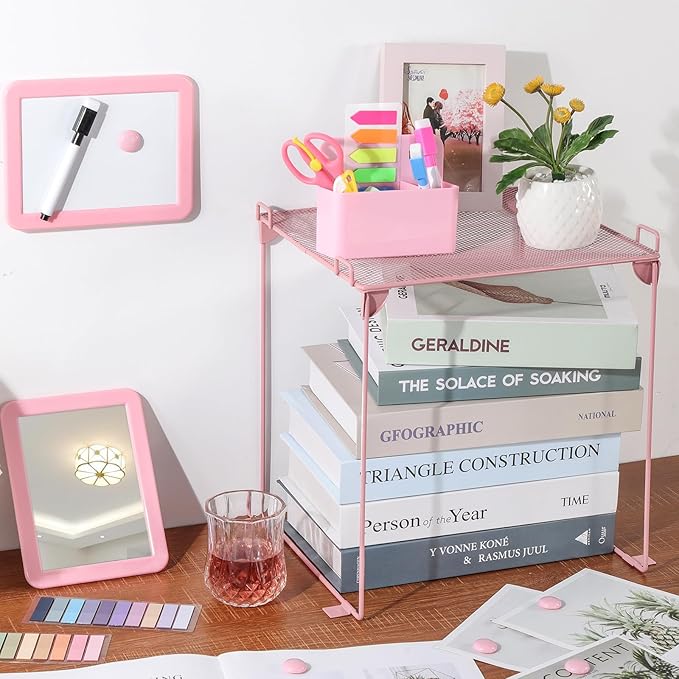 abcGoodefg Pink Locker Accessories, Cute Locker Organizer Shelf Locker Decorations for Girls for School Locker with Magnetic Locker Mirror and Whiteboard, Magnetic Pen Holder