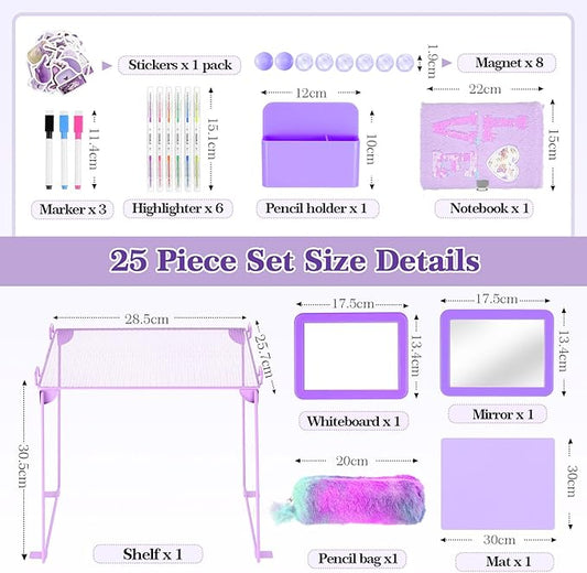 25PCS Locker Organizer Accessories, Purple Locker Accessories Kit, Girls Lockers Decorations, Magnetic Locker Accessories Set, Locker Decor, Back to School Essentials, with Locker Shelf, etc.