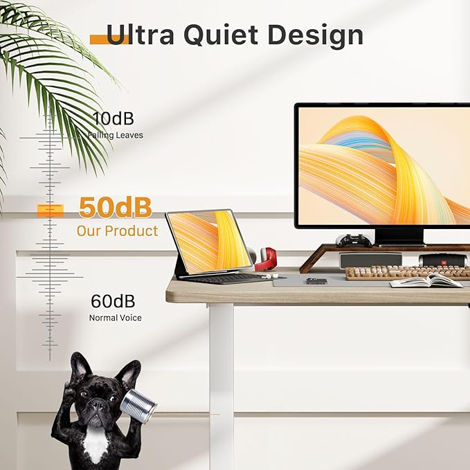 JOY worker Small Electric Standing Desk, 35" x 20" Whole Piece Height Adjustable Desk with Memory Controller, Light Walnut Sit to Stand Workstation for Home Office